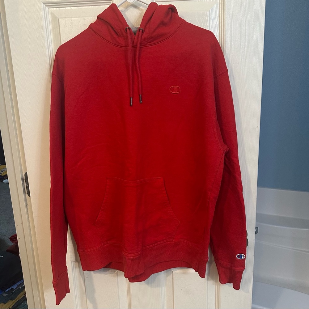 Men’s Champion Authentic Athletic wear red hoodie, size large